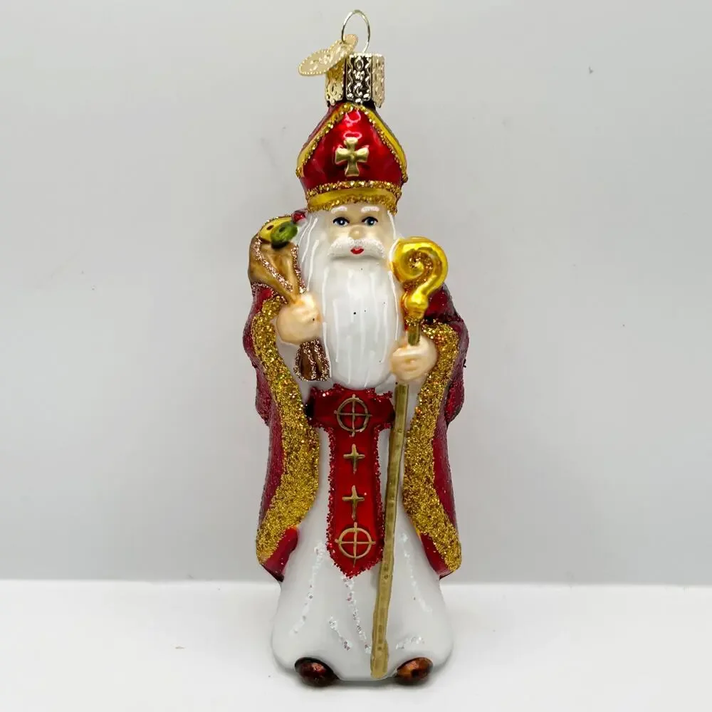 Old World Christmas St. Nicholas Blown Glass & Glitter Christmas Ornament EUC